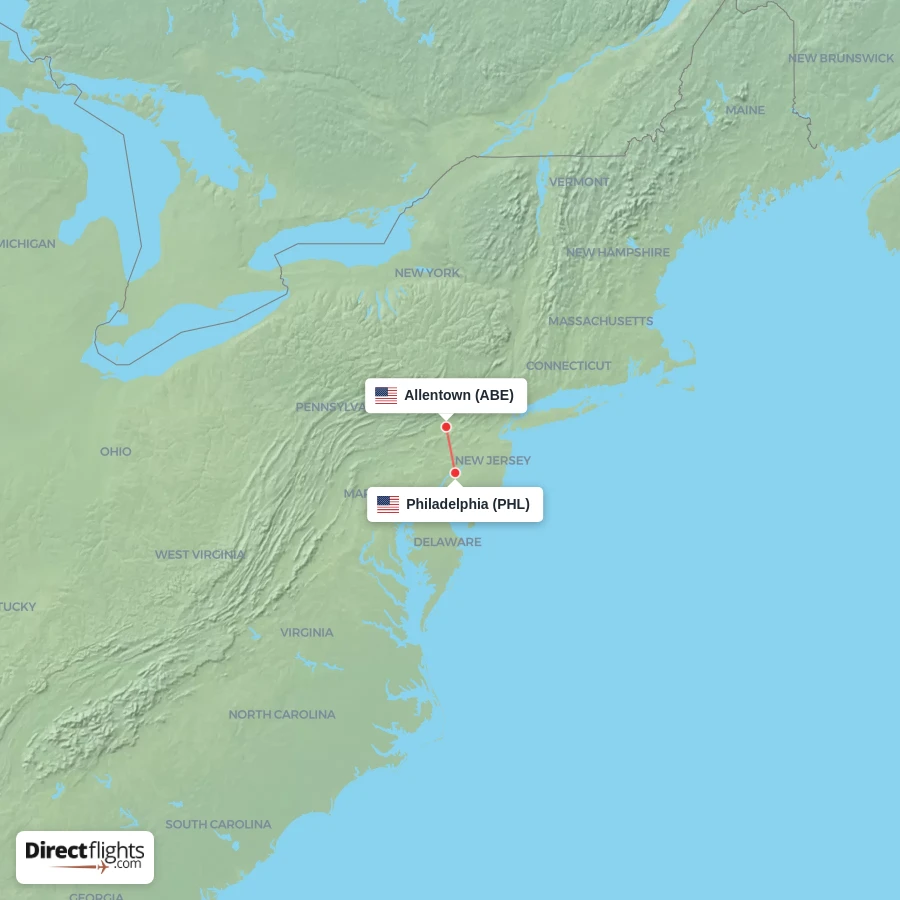 ABE - PHL route map