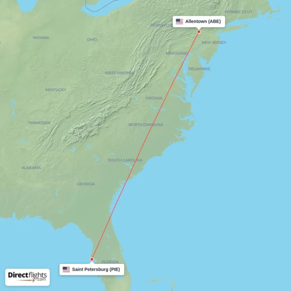 Allentown - Saint Petersburg direct flight map