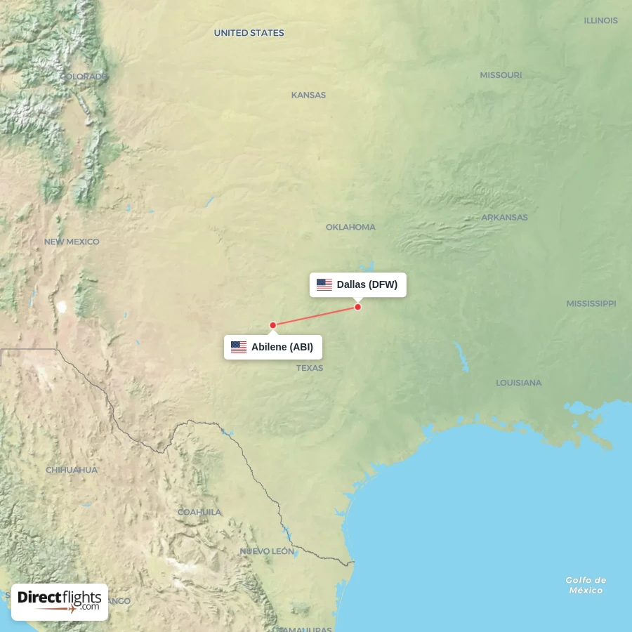 ABI - DFW route map
