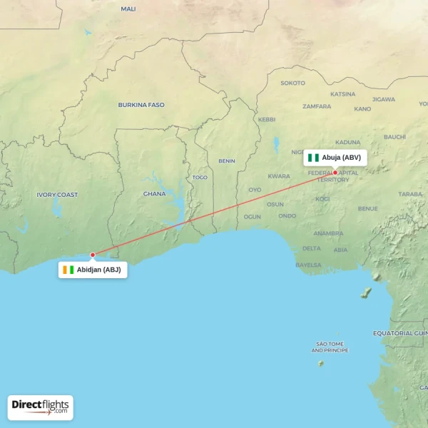 Abidjan - Abuja direct flight map