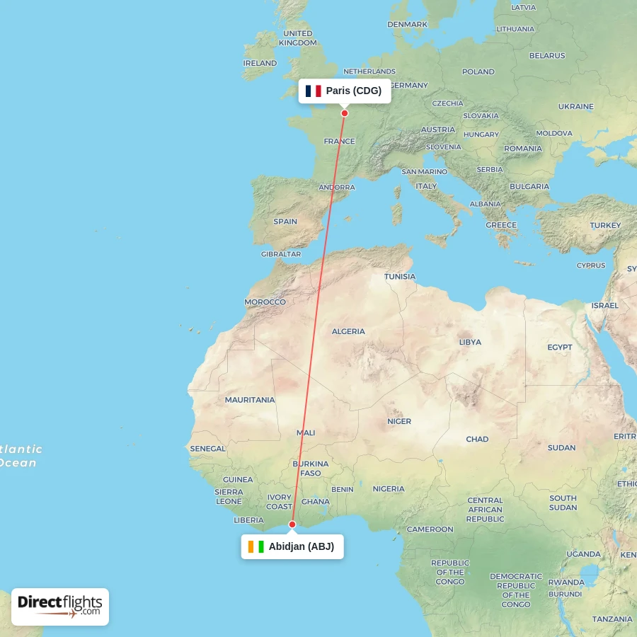 ABJ - CDG route map