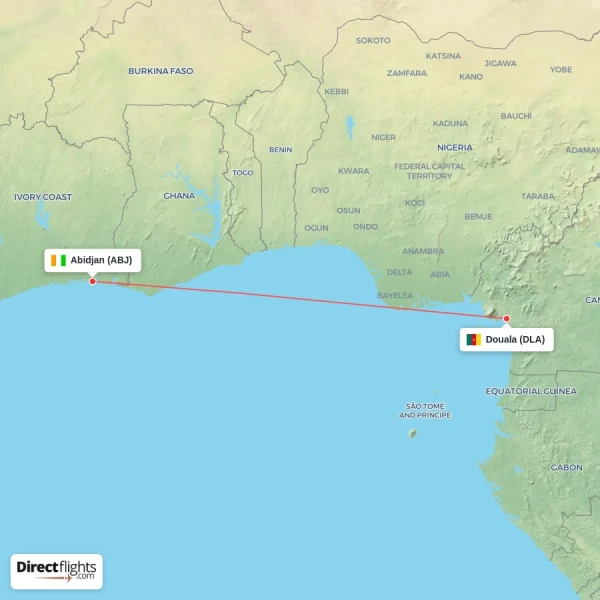Abidjan - Douala direct flight map
