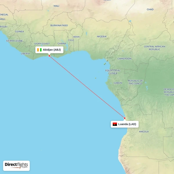 Abidjan - Luanda direct flight map