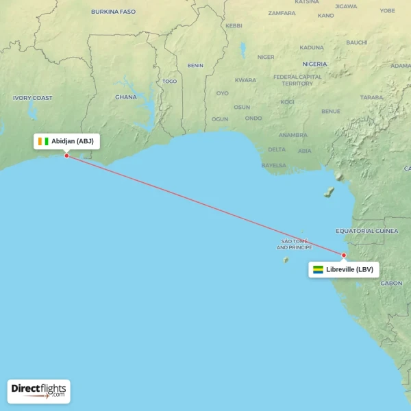 Abidjan - Libreville direct flight map