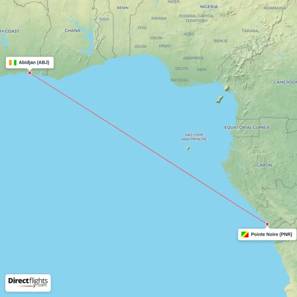 Abidjan - Pointe Noire direct flight map