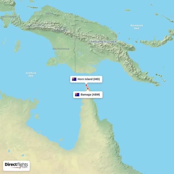 Bamaga - Horn Island direct flight map