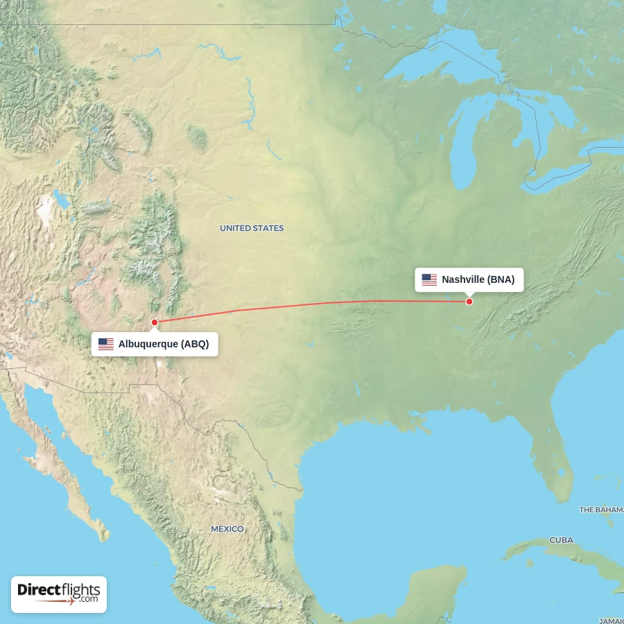 ABQ - BNA route map