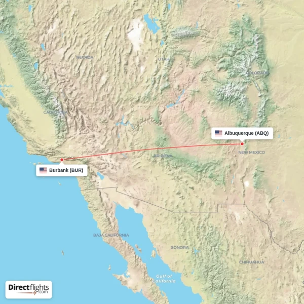 Albuquerque - Burbank direct flight map
