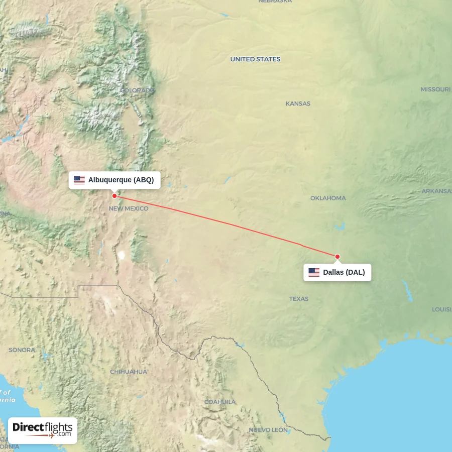 ABQ - DAL route map