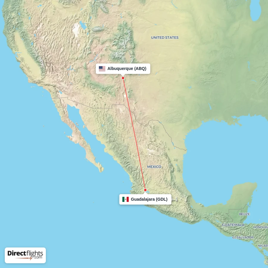 ABQ - GDL route map