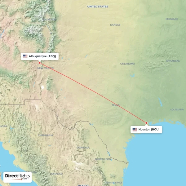 Albuquerque - Houston direct flight map