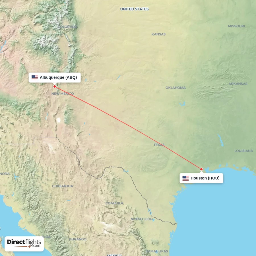 ABQ - HOU route map