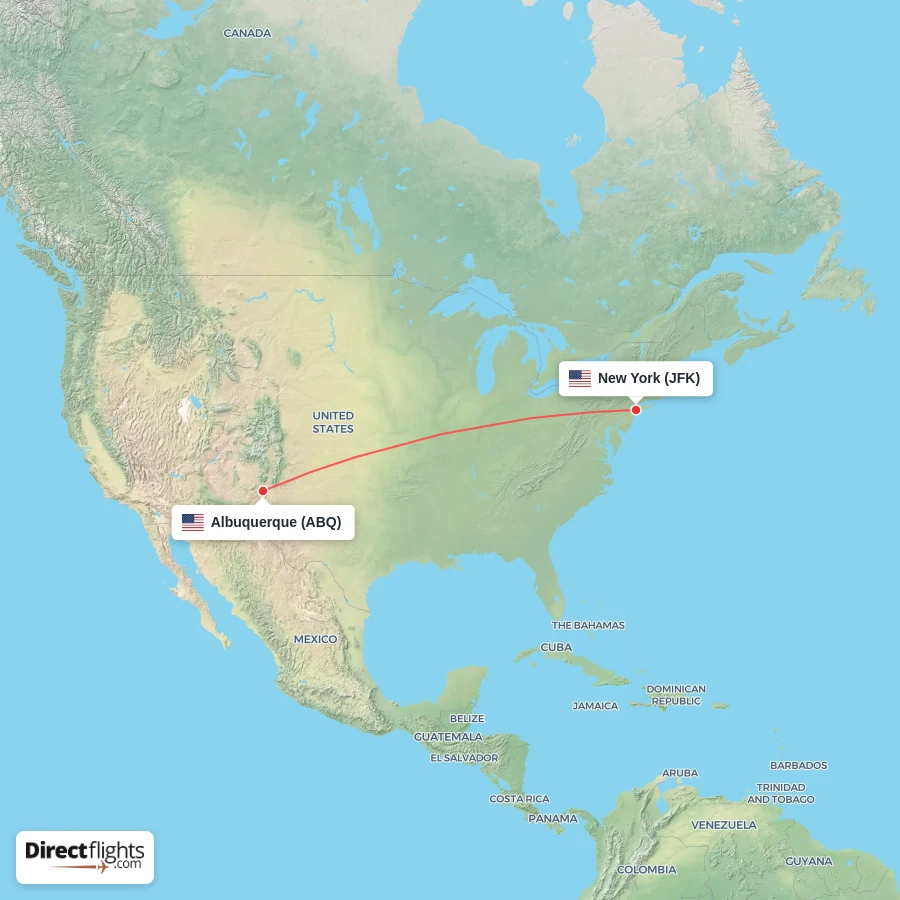 ABQ - JFK route map