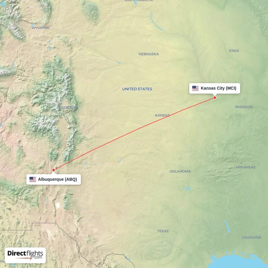 ABQ - MCI route map