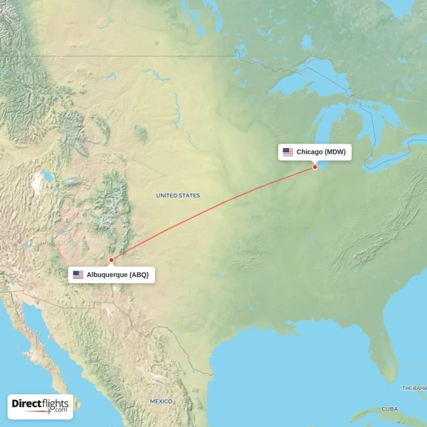 Albuquerque - Chicago direct flight map