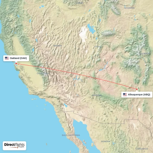 Albuquerque - Oakland direct flight map