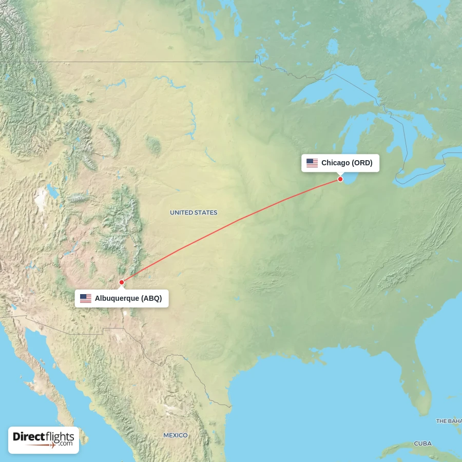 ABQ - ORD route map