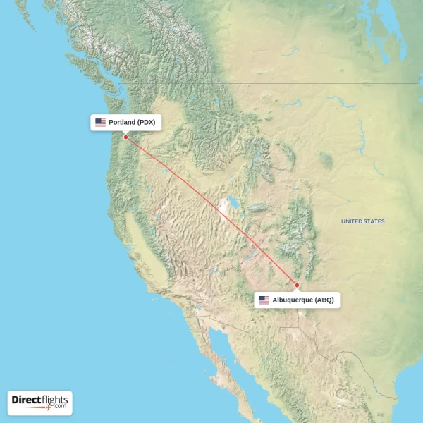 Albuquerque - Portland direct flight map