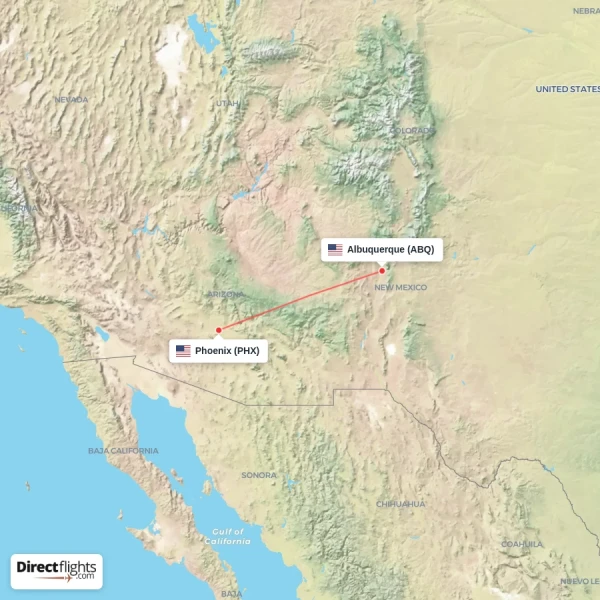 Albuquerque - Phoenix direct flight map
