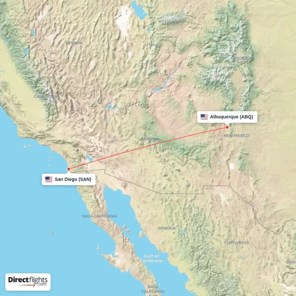 Albuquerque - San Diego direct flight map
