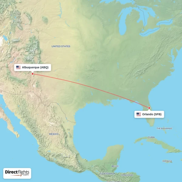 Albuquerque - Orlando direct flight map