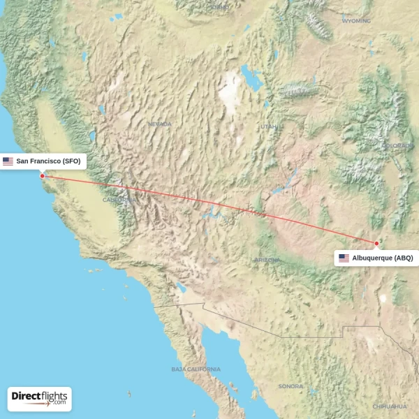 Albuquerque - San Francisco direct flight map