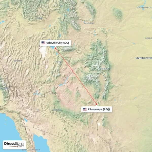 Albuquerque - Salt Lake City direct flight map