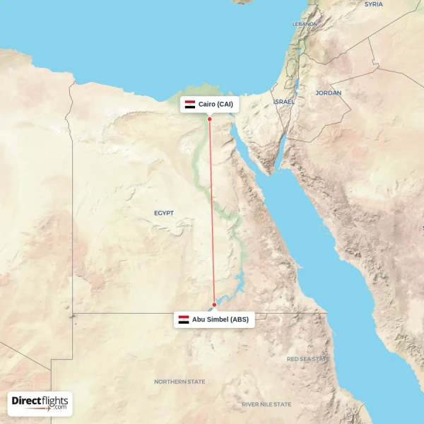 Abu Simbel - Cairo direct flight map