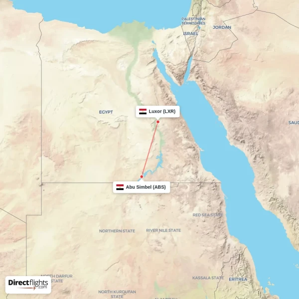 Abu Simbel - Luxor direct flight map