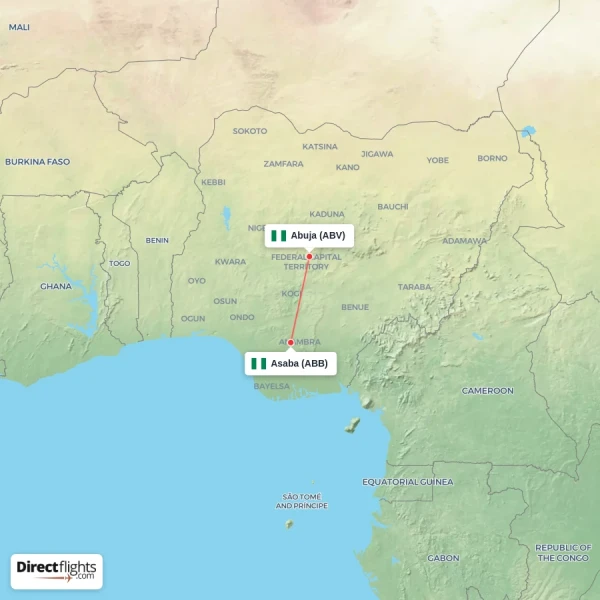 Abuja - Asaba direct flight map