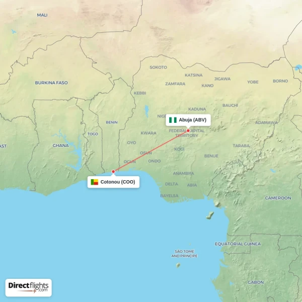 Abuja - Cotonou direct flight map