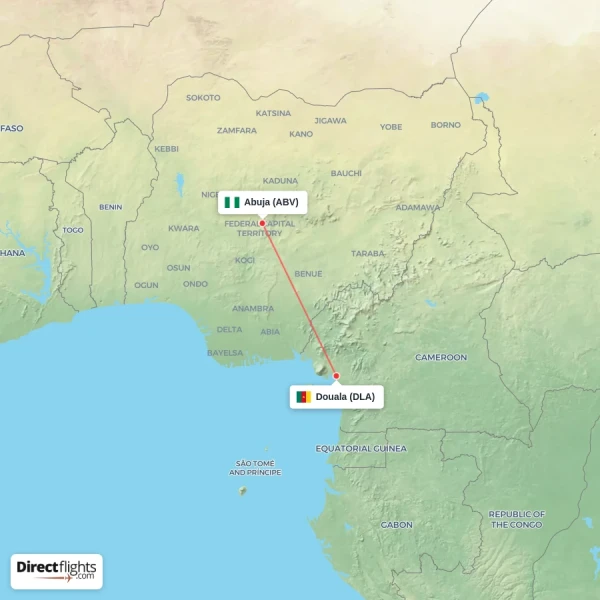 Abuja - Douala direct flight map