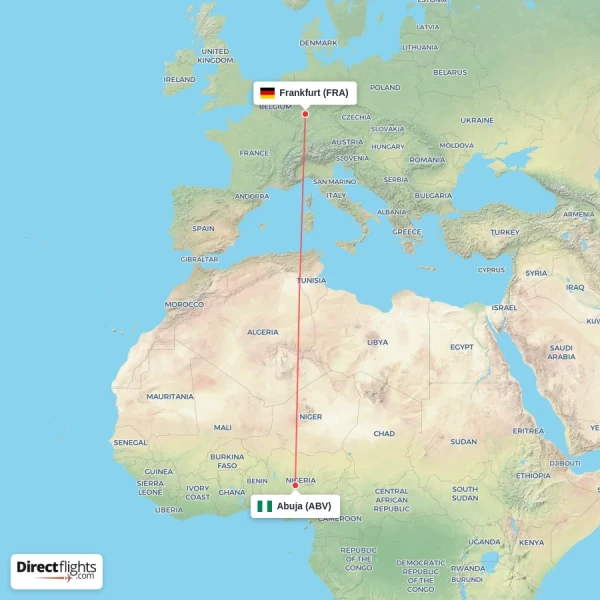 Abuja - Frankfurt direct flight map