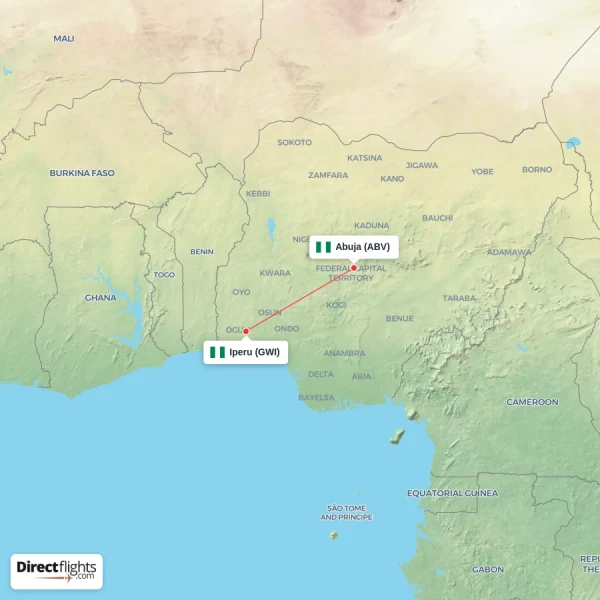 Abuja - Iperu direct flight map