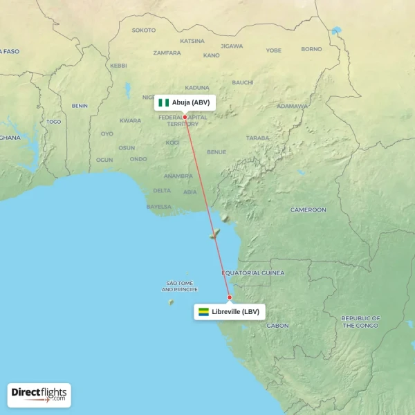 Abuja - Libreville direct flight map