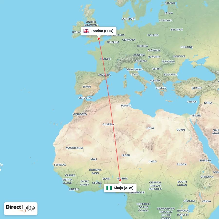 ABV - LHR route map