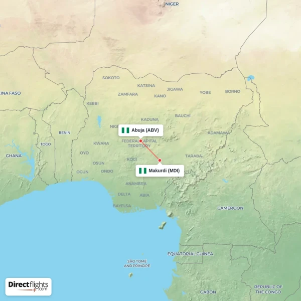 Abuja - Makurdi direct flight map