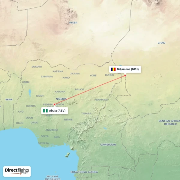 Abuja - Ndjamena direct flight map