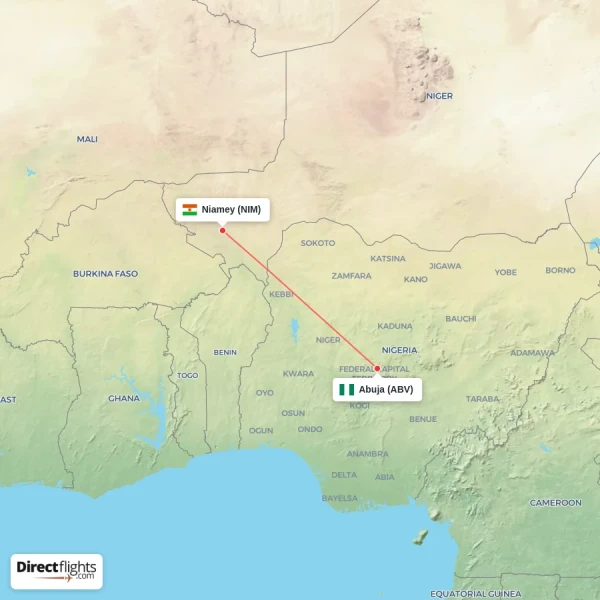 Abuja - Niamey direct flight map
