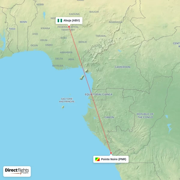 Abuja - Pointe Noire direct flight map