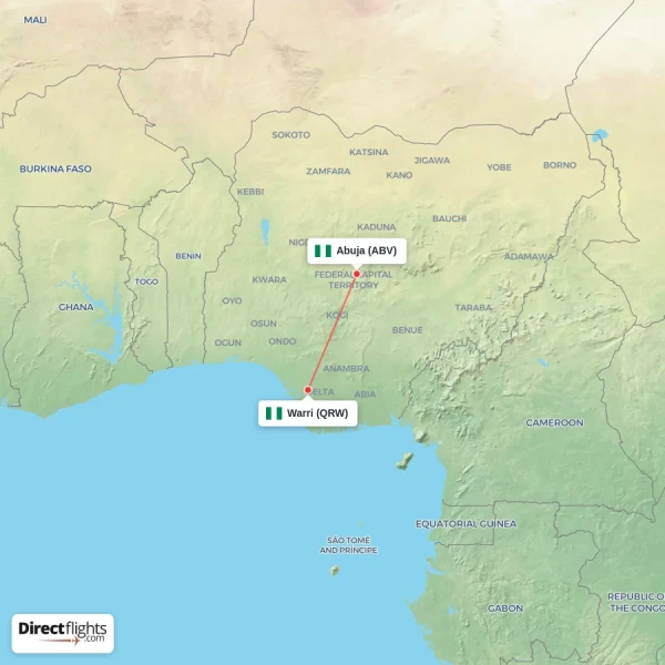 Abuja - Warri direct flight map