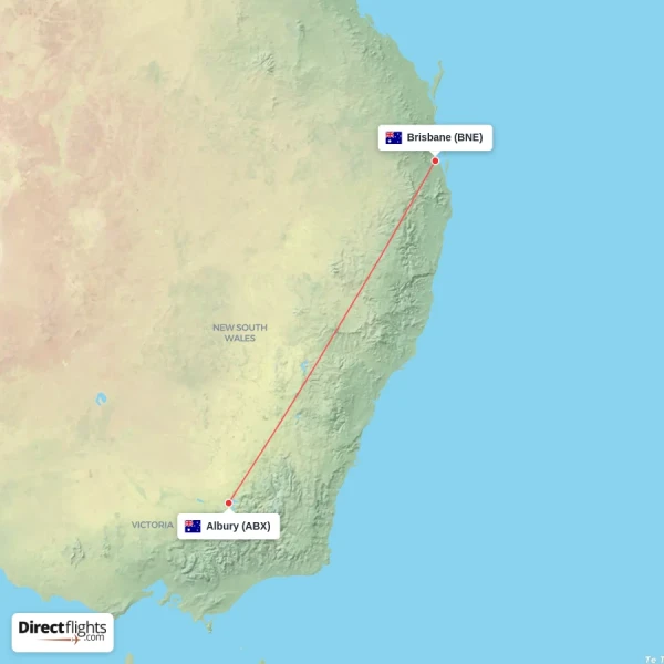 Albury - Brisbane direct flight map