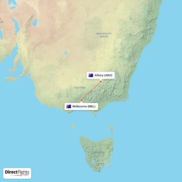 Albury - Melbourne direct flight map