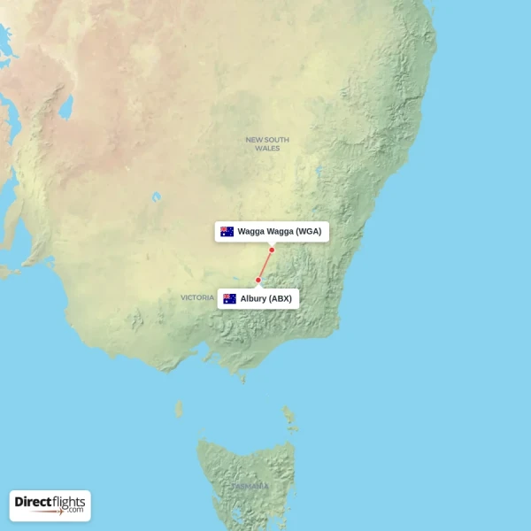 Albury - Wagga Wagga direct flight map