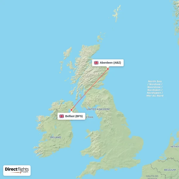 Aberdeen - Belfast direct flight map