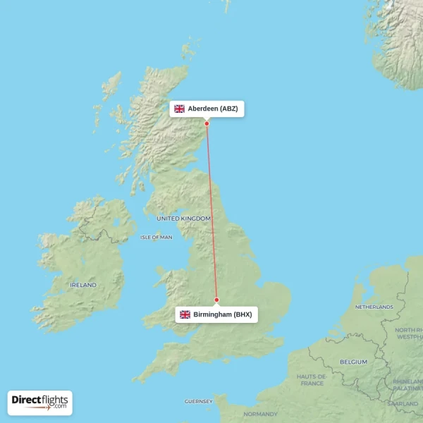 Aberdeen - Birmingham direct flight map