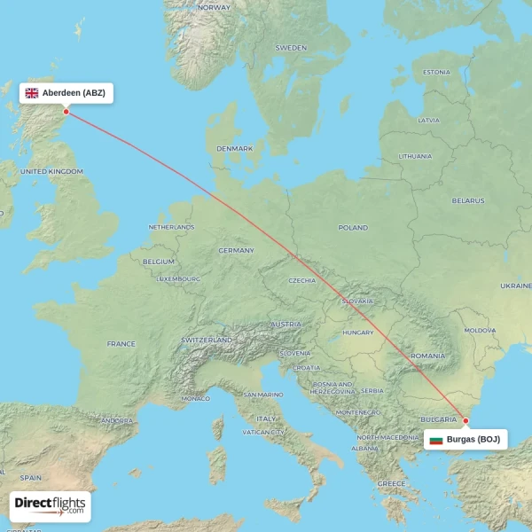 Aberdeen - Burgas direct flight map