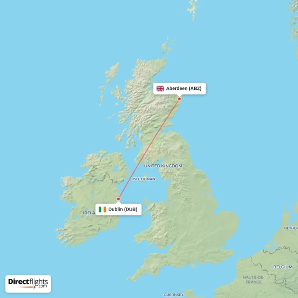 Aberdeen - Dublin direct flight map
