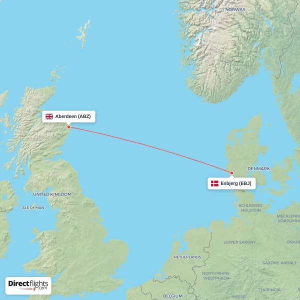 Aberdeen - Esbjerg direct flight map
