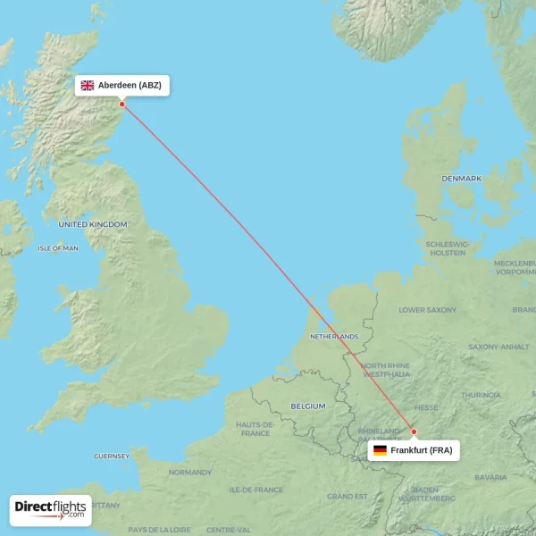 Aberdeen - Frankfurt direct flight map